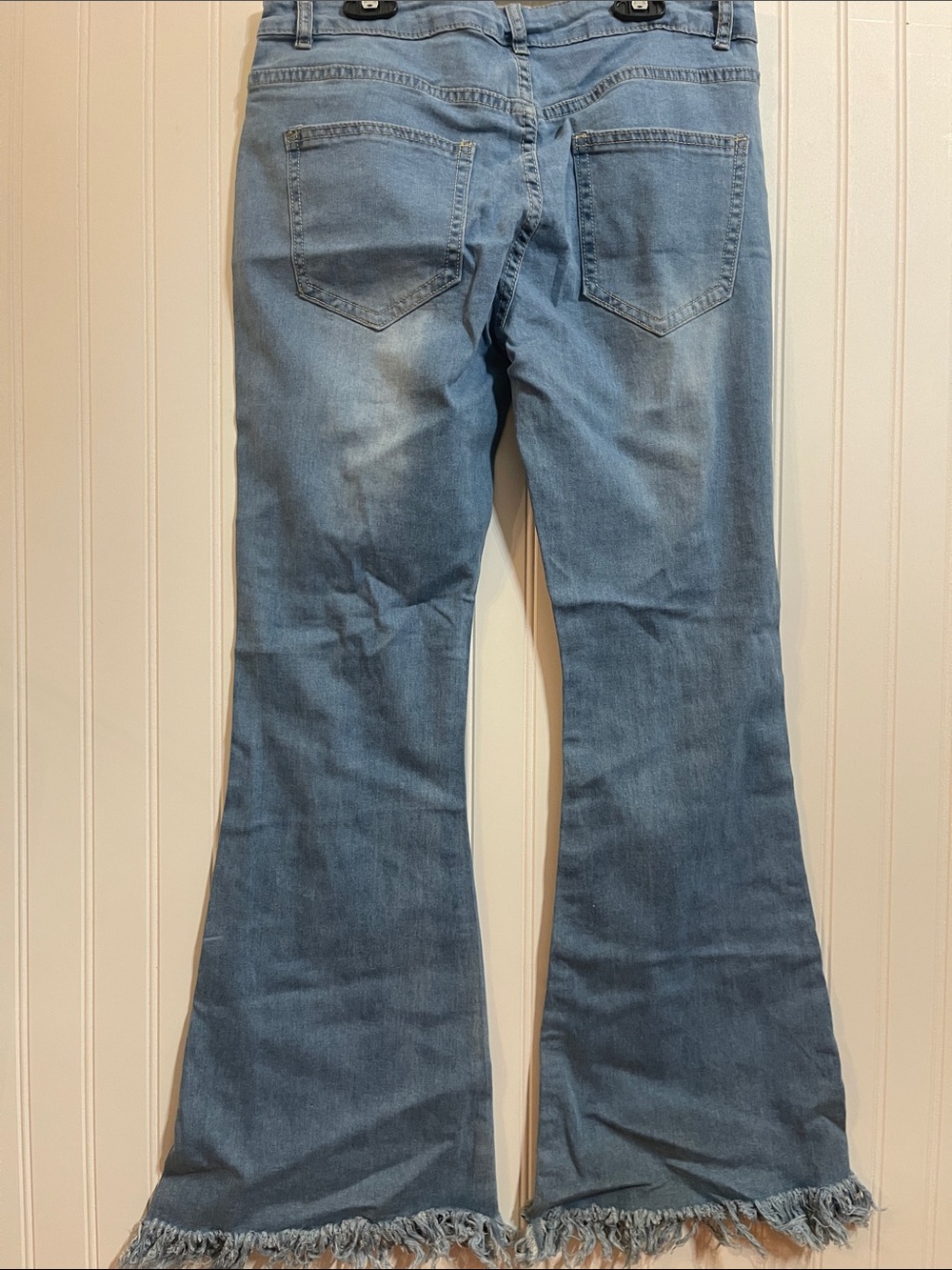 Light Wash Distressed Flare Jeans with Frayed Hem - Picture 2 of 4